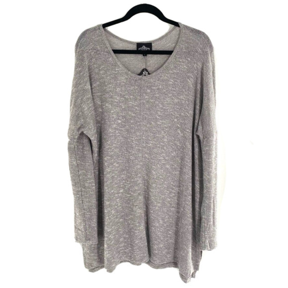 Angie Womens Knit Sweater Tunic Sz L‎ Gray Lightweight Side Slit Lagenlook